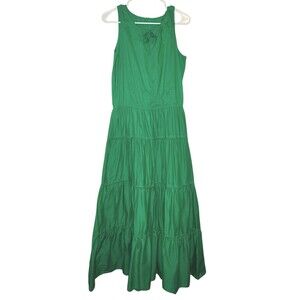 Lauren Ralph Lauren green sleeveless boho tier maxi dress Tassel Tie Sz 6* Tag
